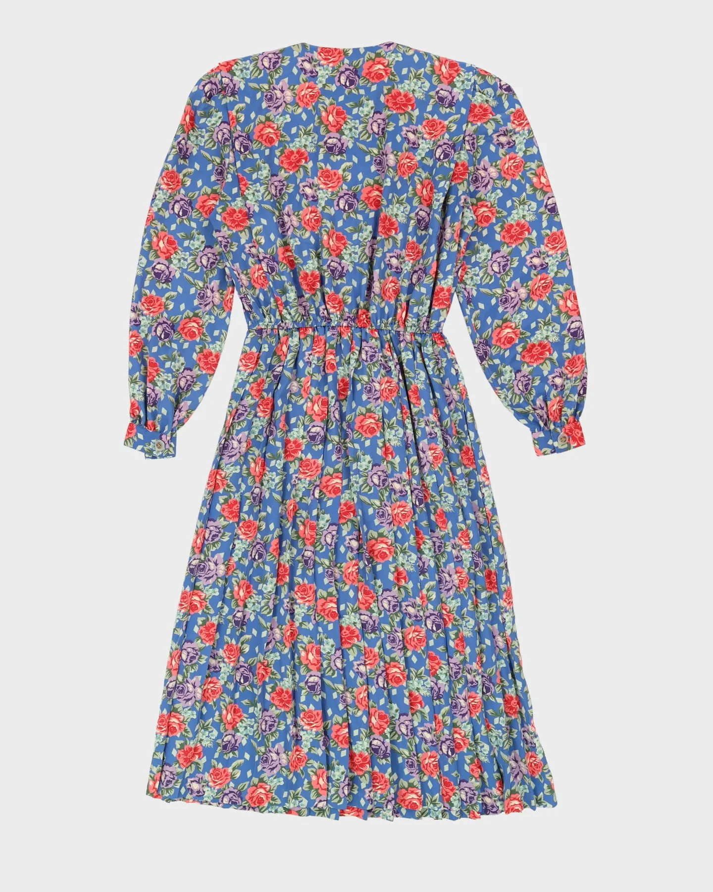 00s Blue Floral Long Sleeve Dress - M / L