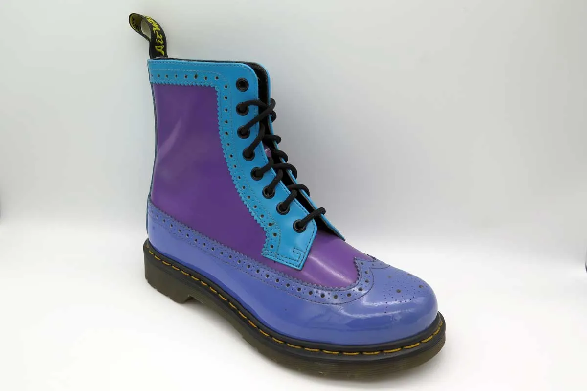 1460 Harrie Dusty Blue Bright Purple Patent Lamper Brogue Leather Lace Up Boot