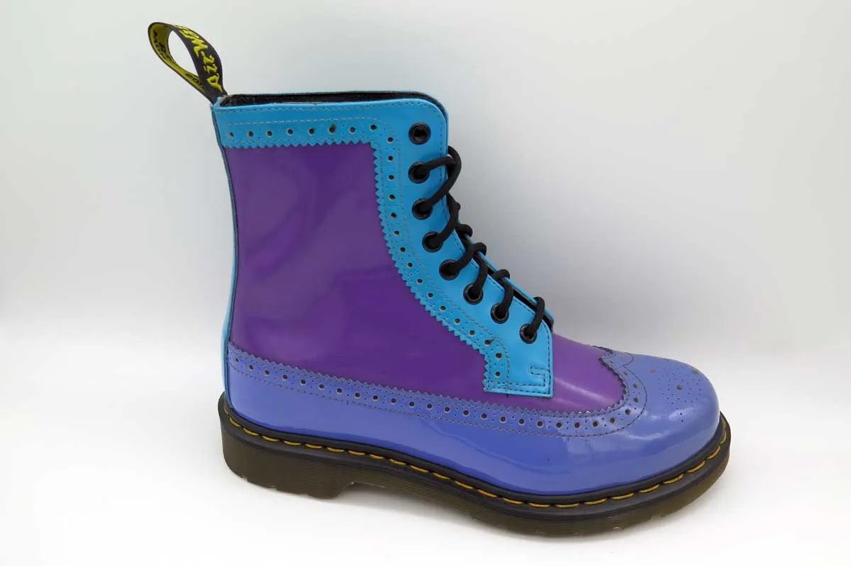 1460 Harrie Dusty Blue Bright Purple Patent Lamper Brogue Leather Lace Up Boot