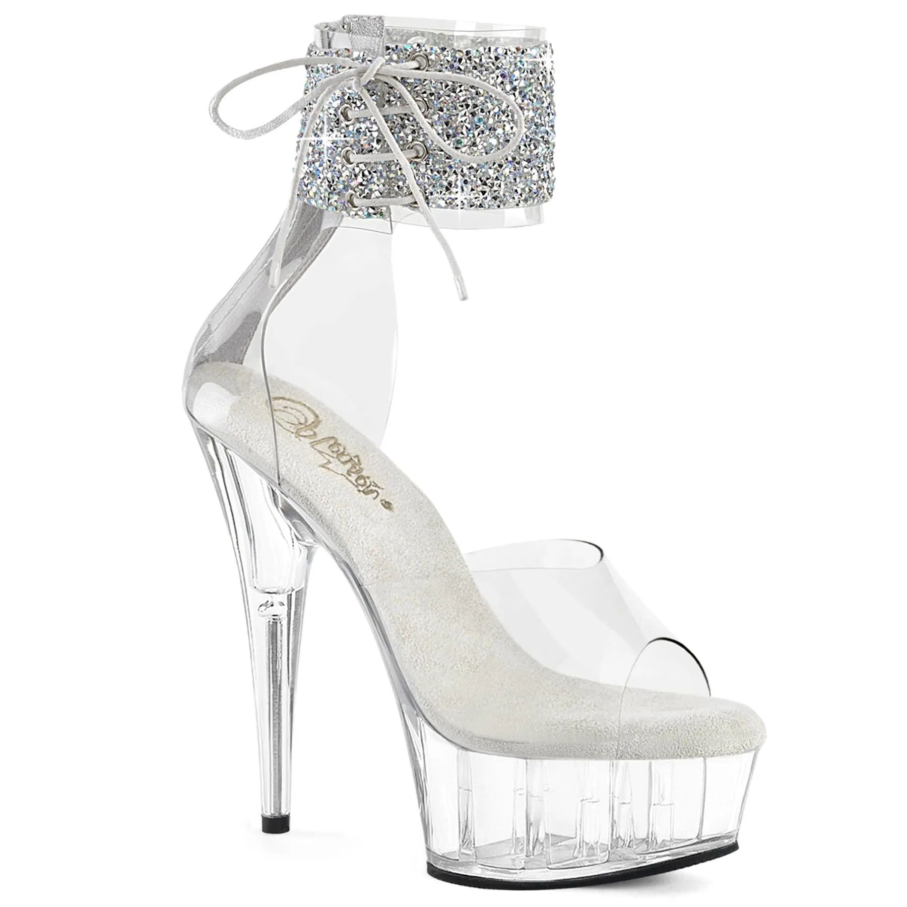 6 Inch Heel DELIGHT-624RS-02 Clear Silver Rhinestone