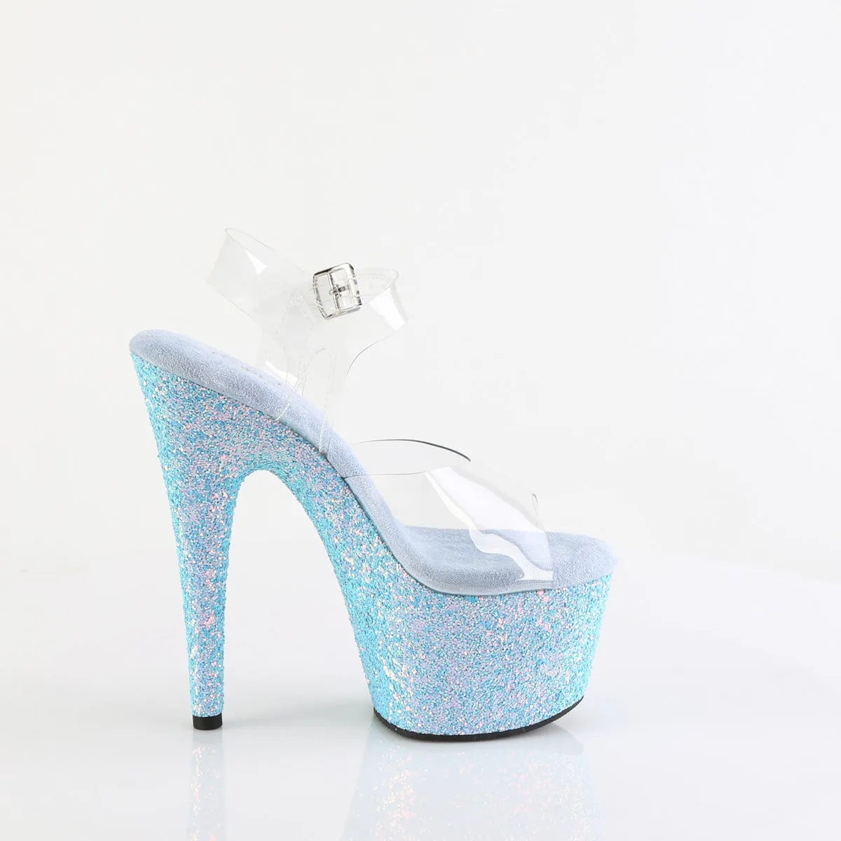 7 Inch Heel ADORE-708LG Clear Baby Blue Glitter