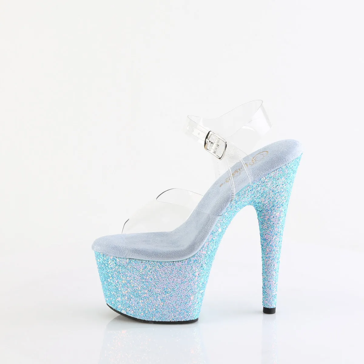 7 Inch Heel ADORE-708LG Clear Baby Blue Glitter