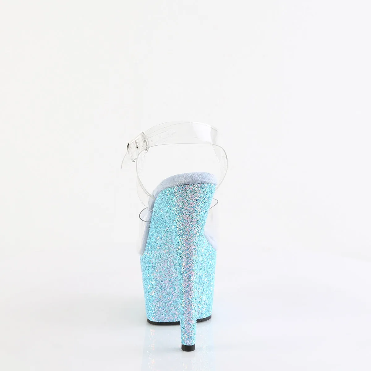 7 Inch Heel ADORE-708LG Clear Baby Blue Glitter