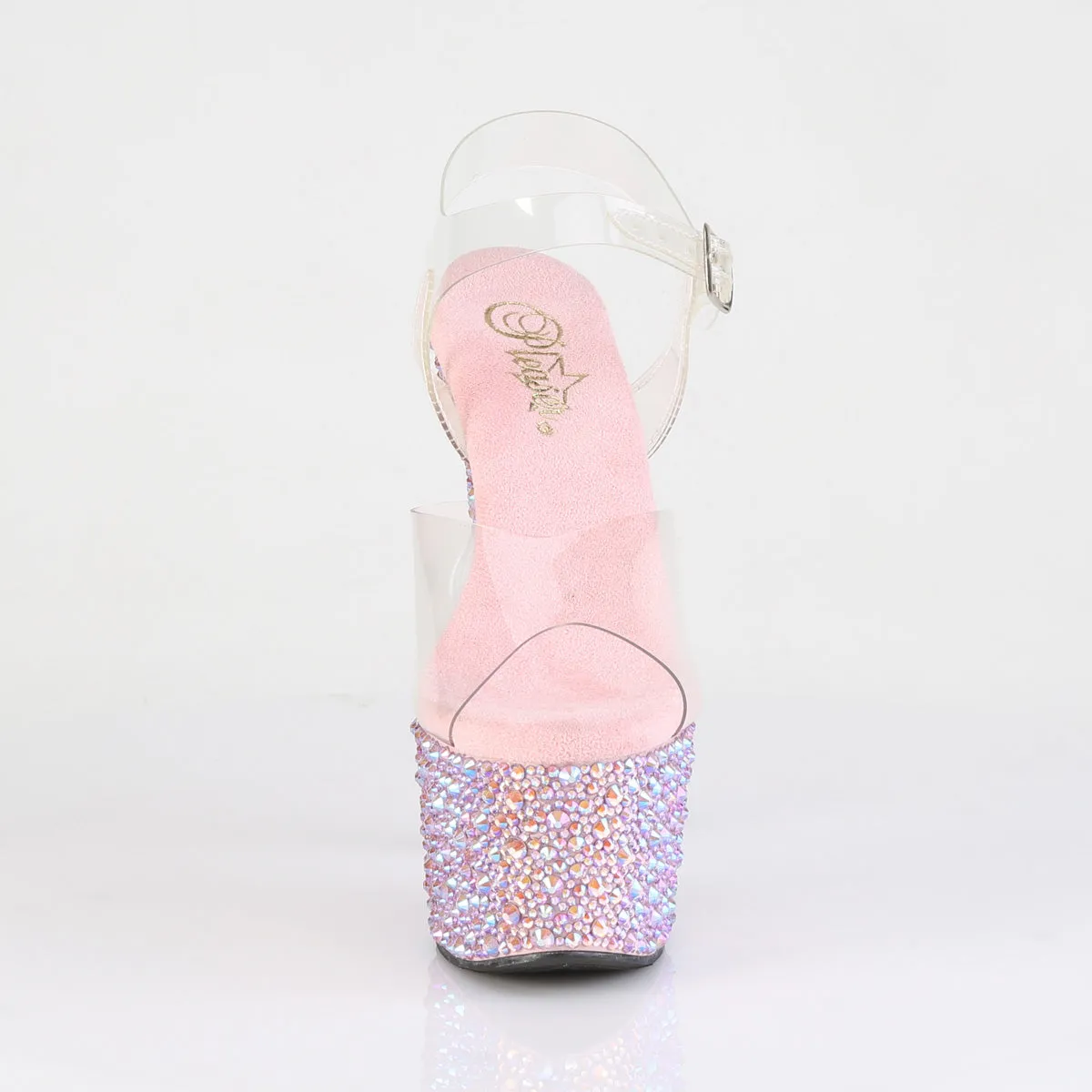 7 Inch Heel BEJEWELED-708MS Clear Baby Pink Rhinestone