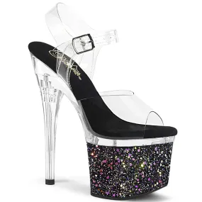 7 Inch Heel ESTEEM-708LG Clear Black Glitter