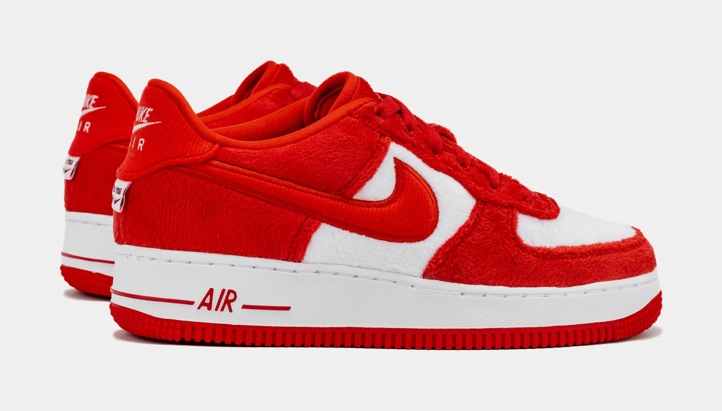 Air Force 1 Low Valentines Day Fleece Grade School Lifestyle Shoes (Fire Red/White/Pink Foam/Light Crimson)