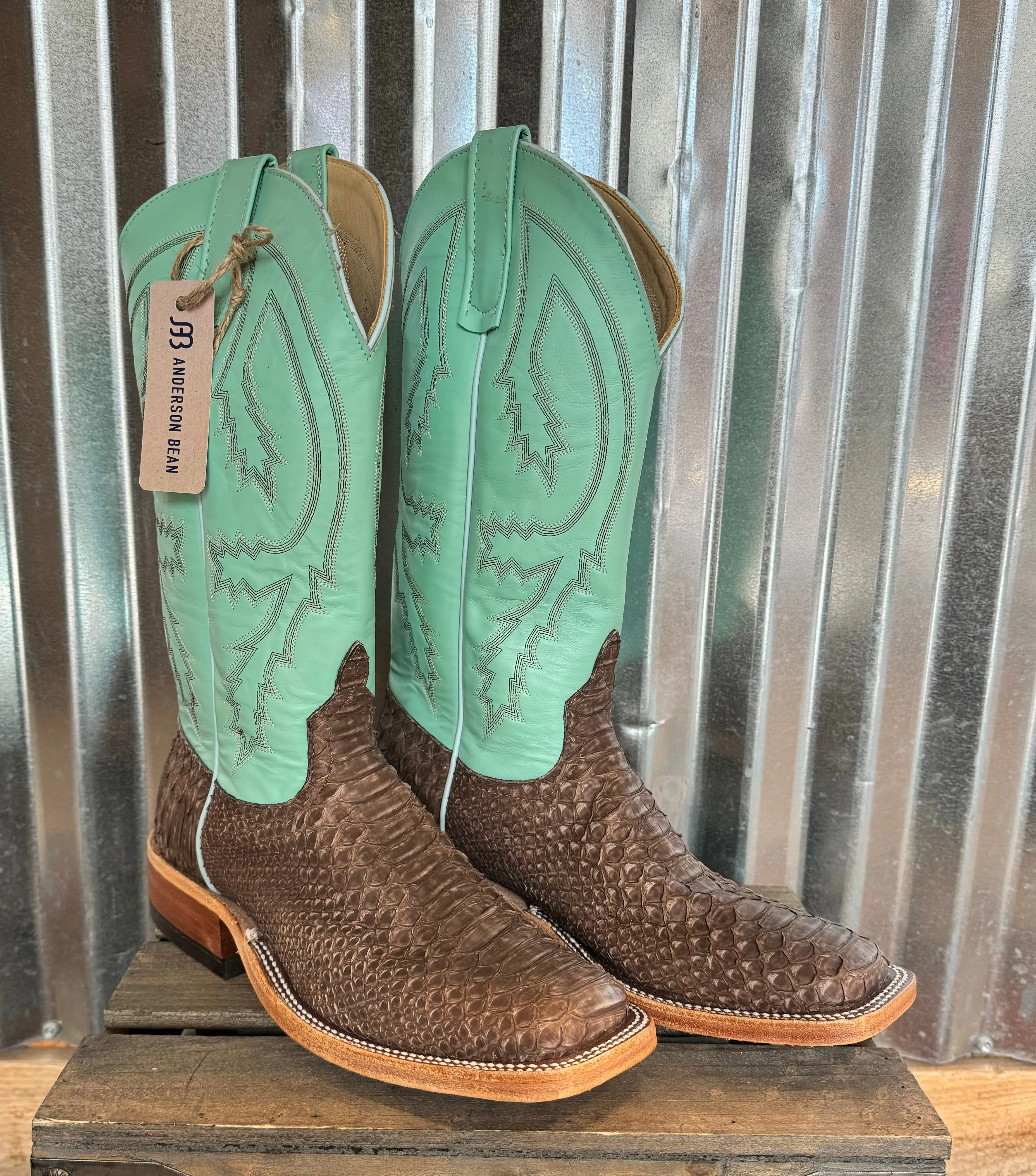 Anderson Bean Men's Rustic Python Boots - Mint Glove