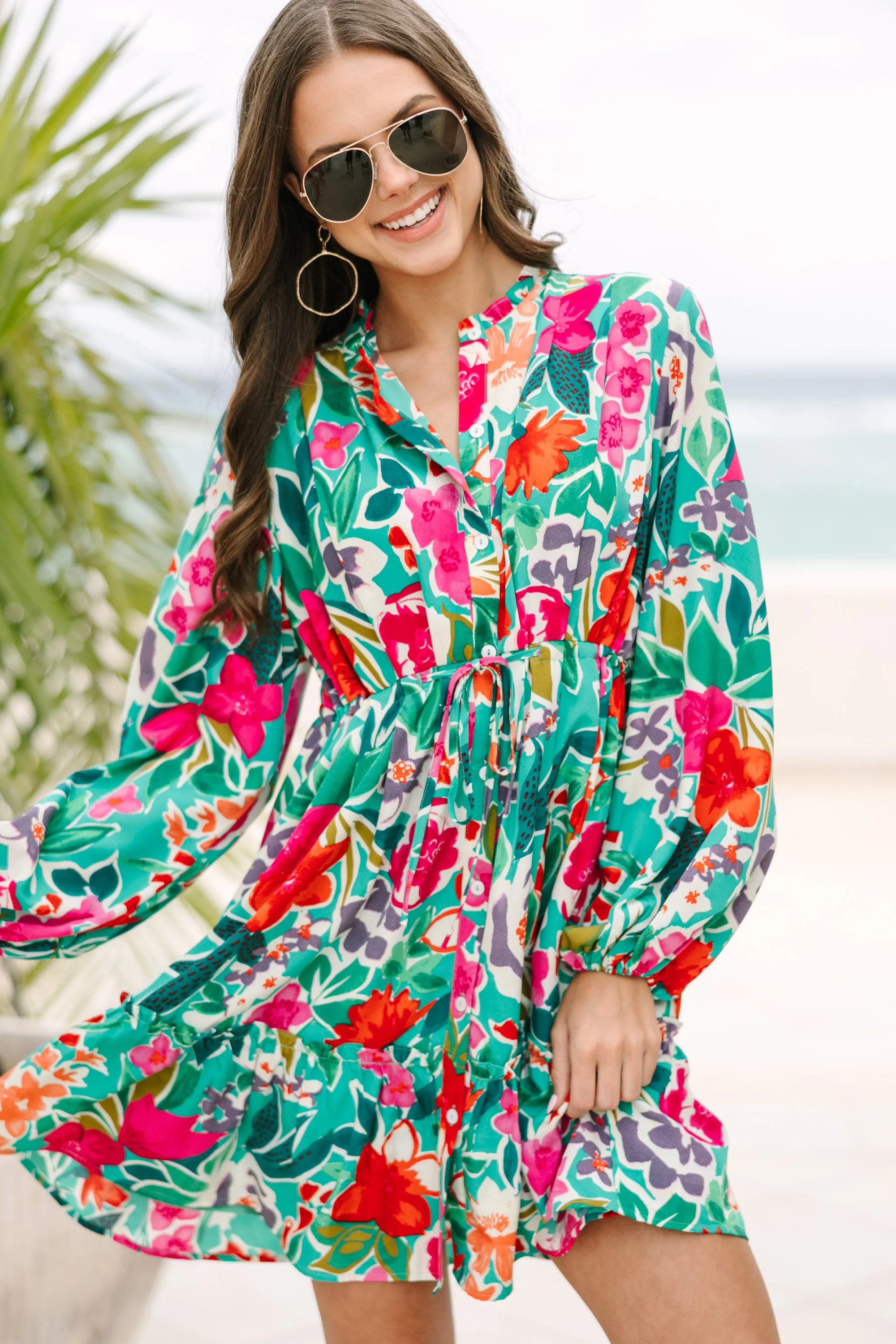 Beautifully You Jade Green Floral Dress