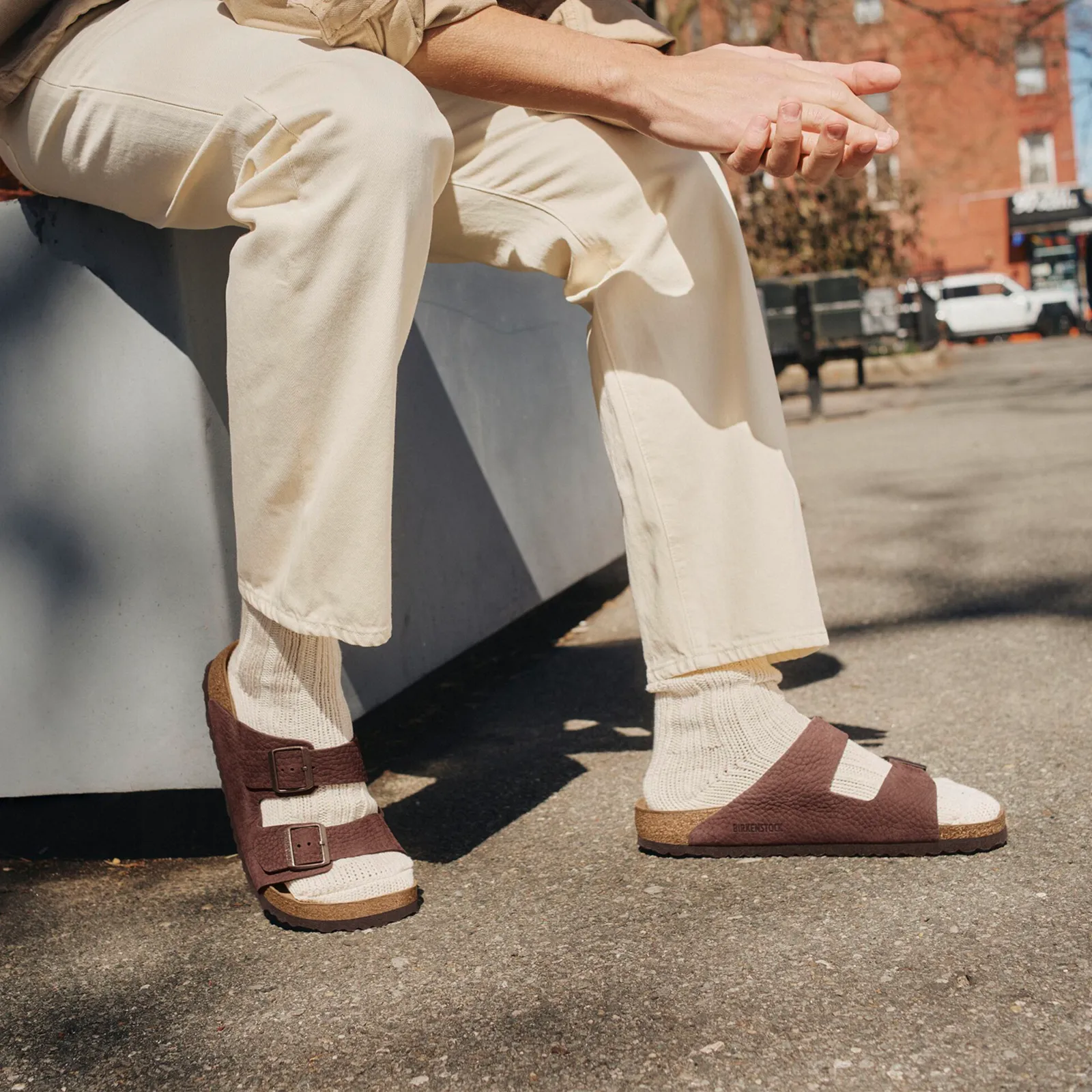 Birkenstock Arizona Slide Sandal (Men) - Desert Buck Roast Nubuck