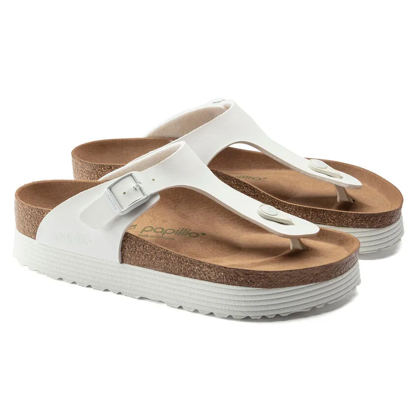 Birkenstock Women's Gizeh Platform Vegan Birko-Flor (White - Wide Fit)