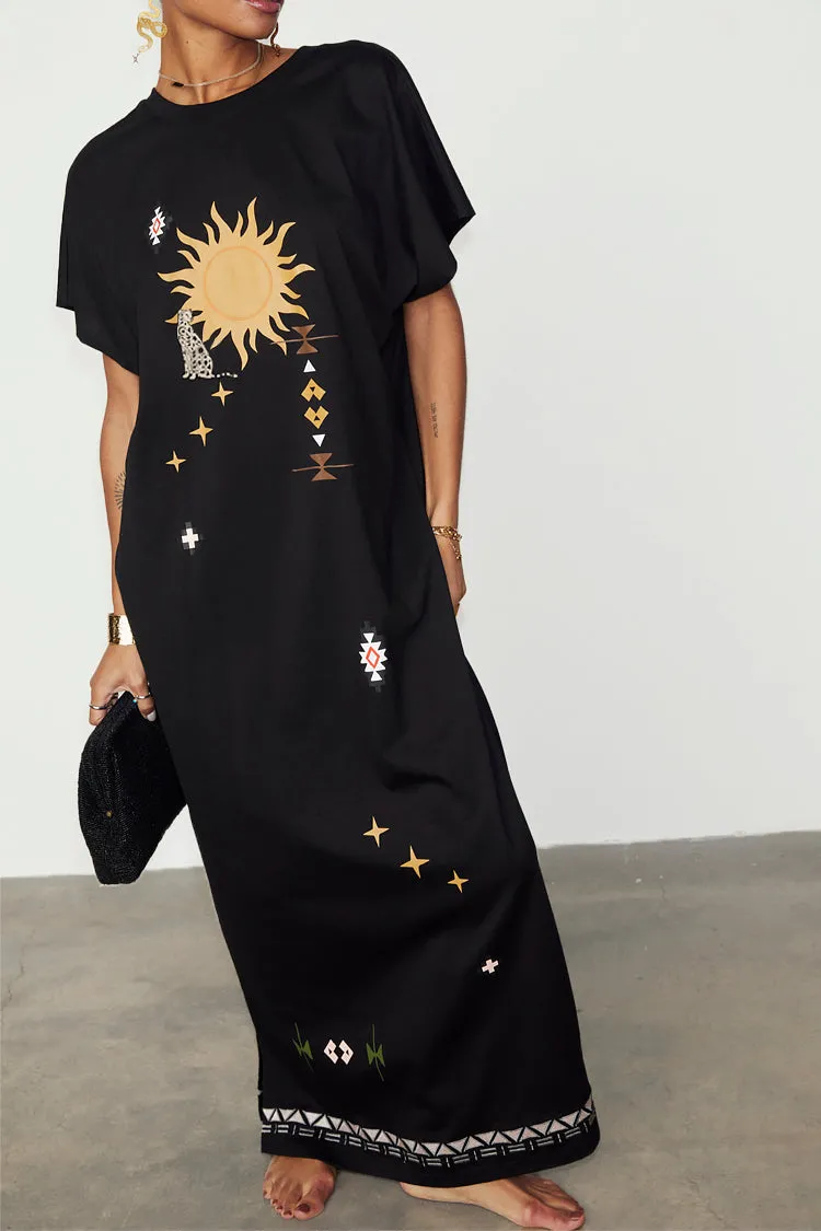 Black Sunshine Palm T-Shirt Dress