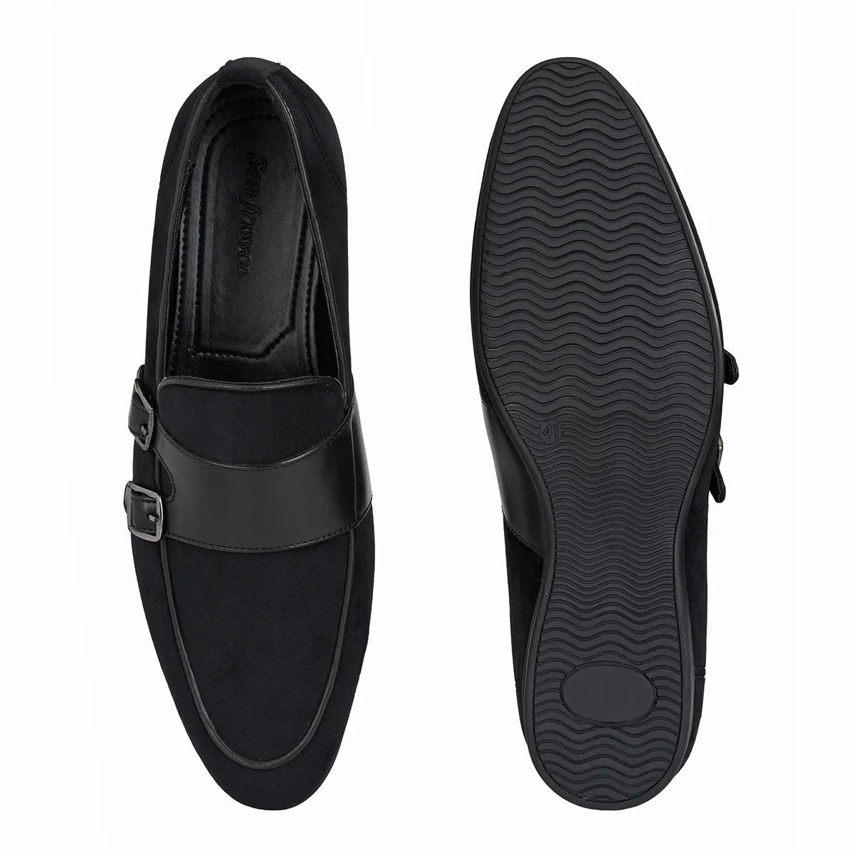 Black Velvet Double Monk-Straps