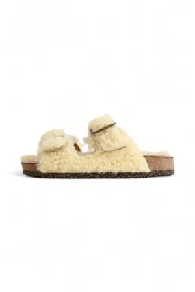 BOSABO MOUTON BOUCLE CREAM SHEARLING SLIDES