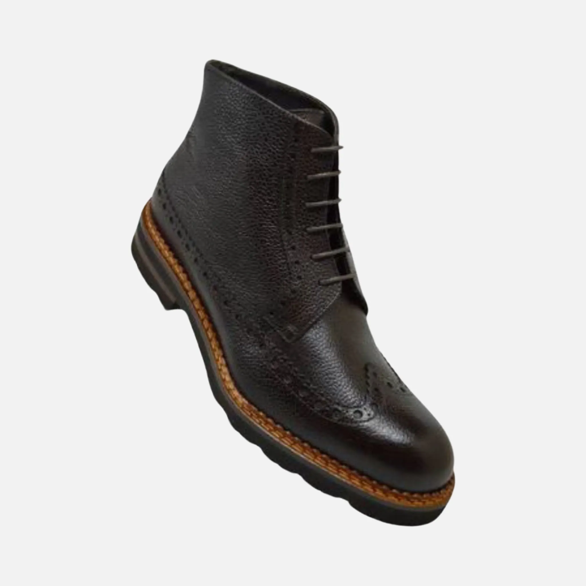 Calzoleria Toscana Black Pebble Grain Leather Wingtip Boot E485 | Clearance