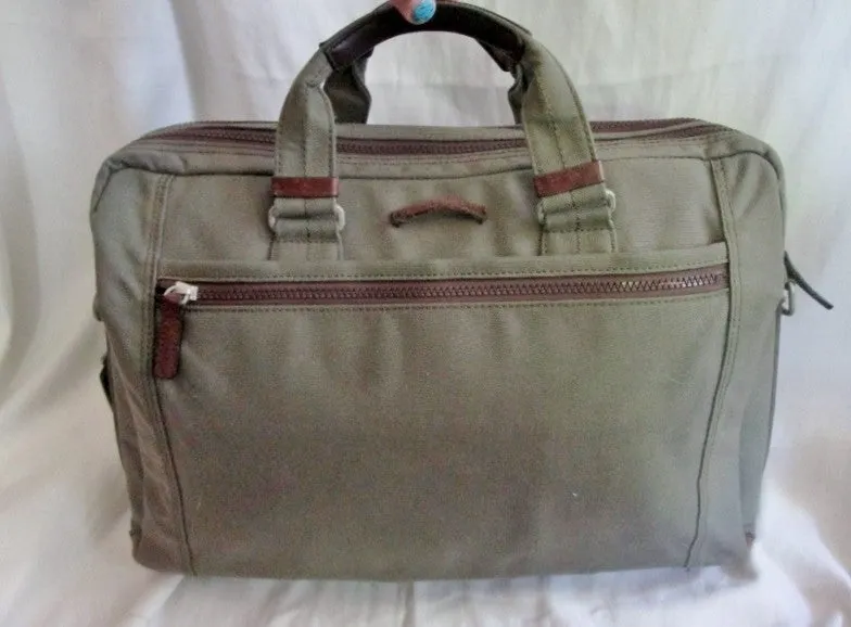 CORDURA DUPONT shoulder bag attache work briefcase laptop carrier KHAKI leather canvas