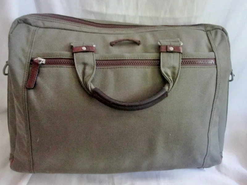 CORDURA DUPONT shoulder bag attache work briefcase laptop carrier KHAKI leather canvas