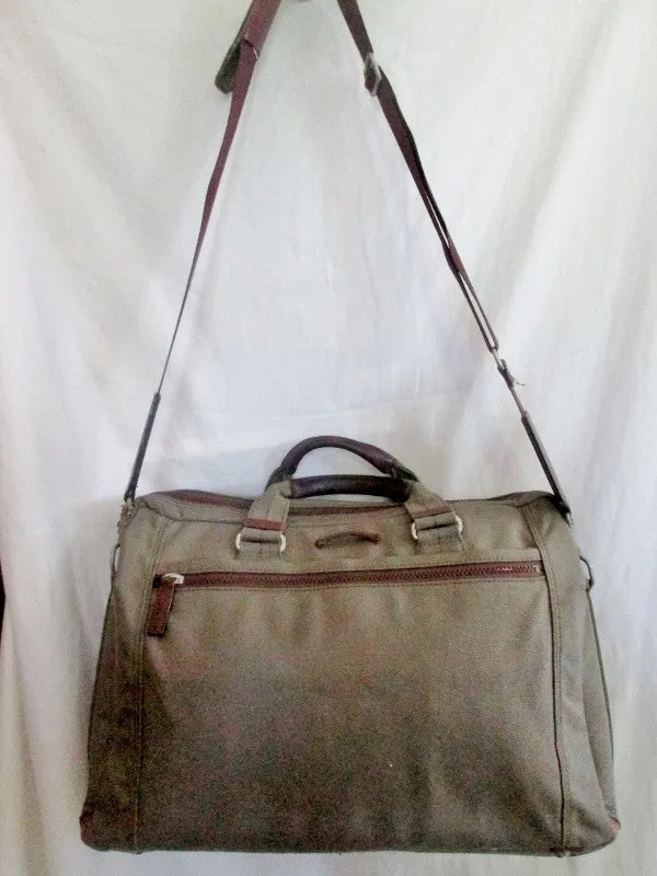 CORDURA DUPONT shoulder bag attache work briefcase laptop carrier KHAKI leather canvas