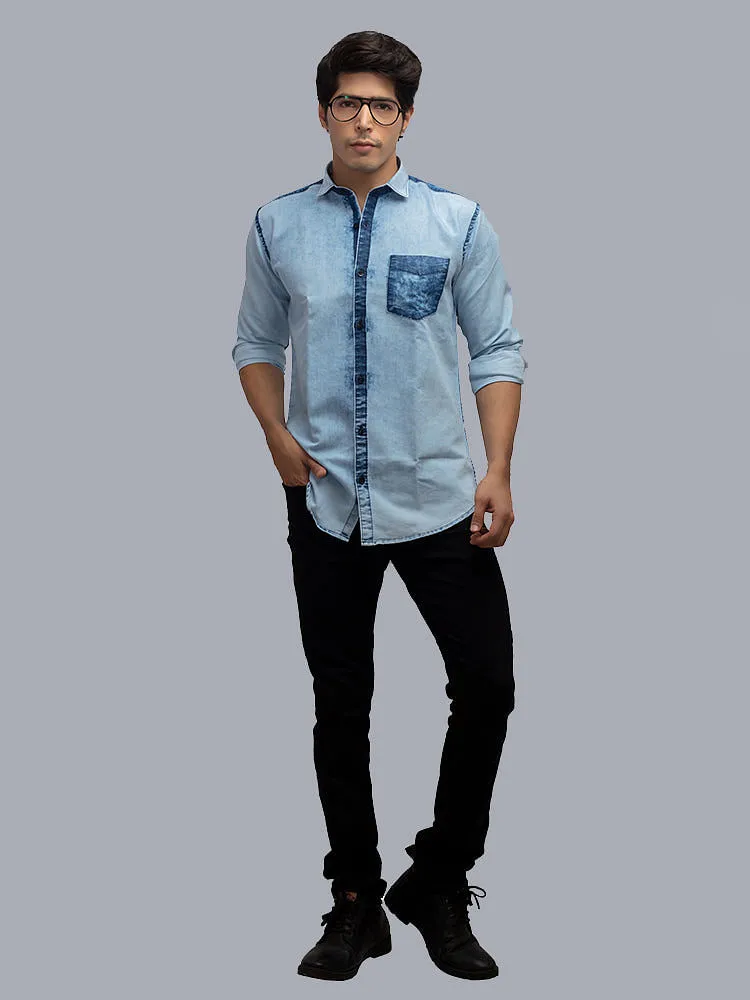 Denim Solid Casual Shirts for Men