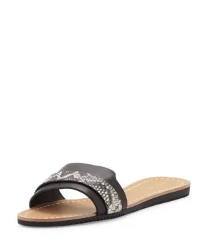 ELIE TAHARI  Women's Negril •Black/White• Leather Slide Sandal