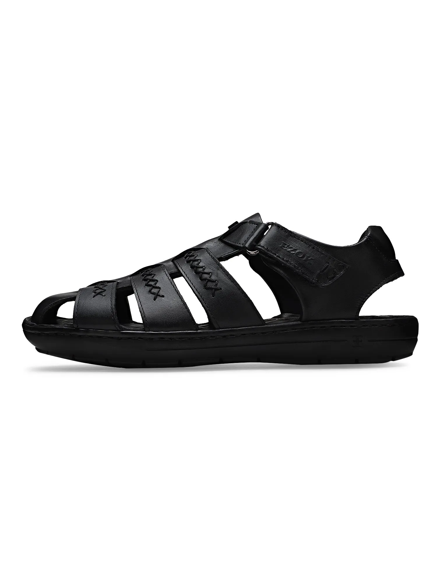 Ezok Men Black Leather Sandal 2302