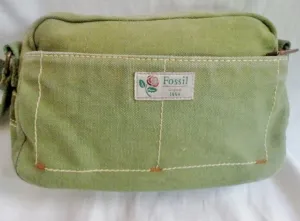 FOSSIL canvas messenger satchel shoulder hobo saddle bag organizer GREEN M vegan