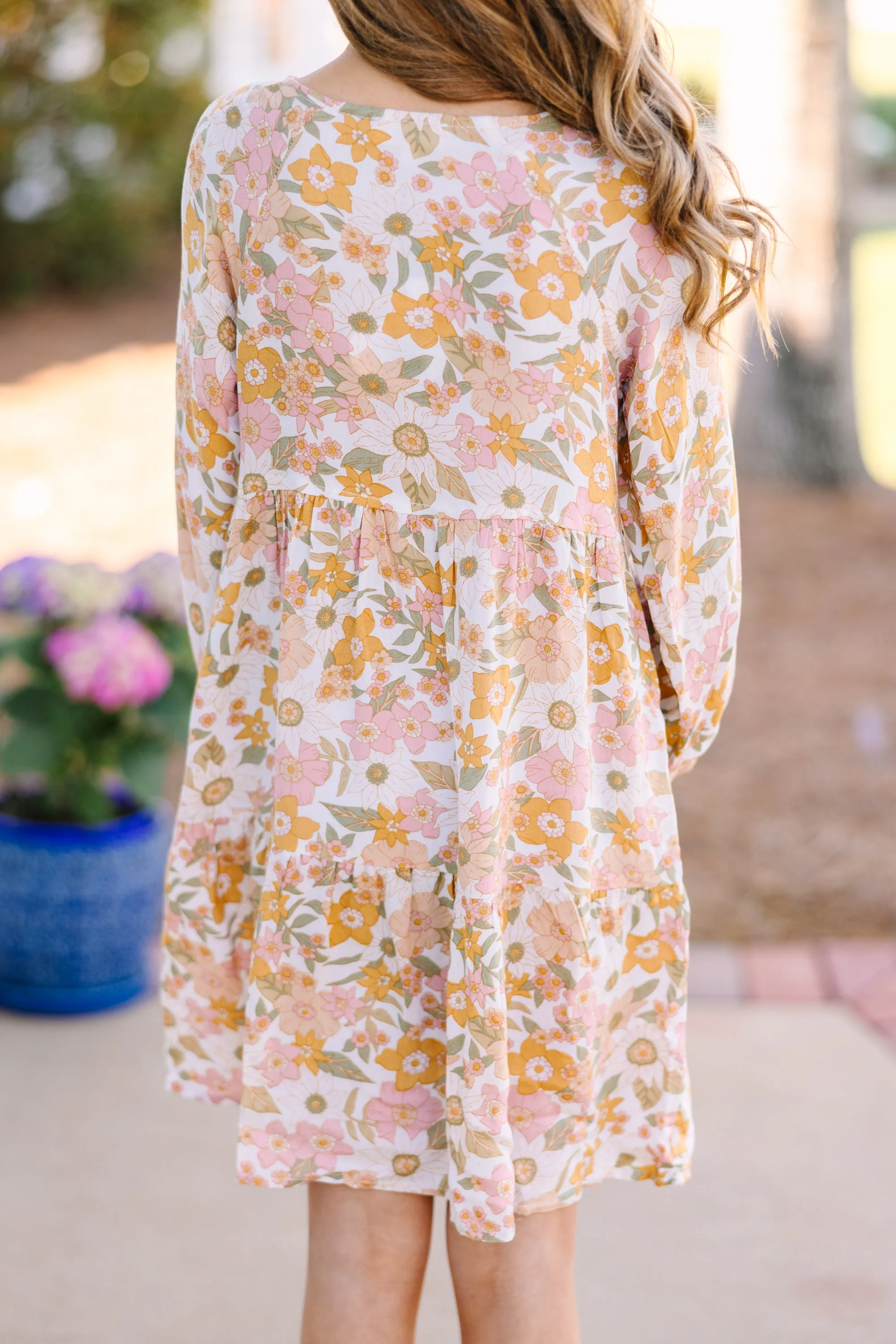 Girls: Get Moving Mustard Yellow Floral Dress