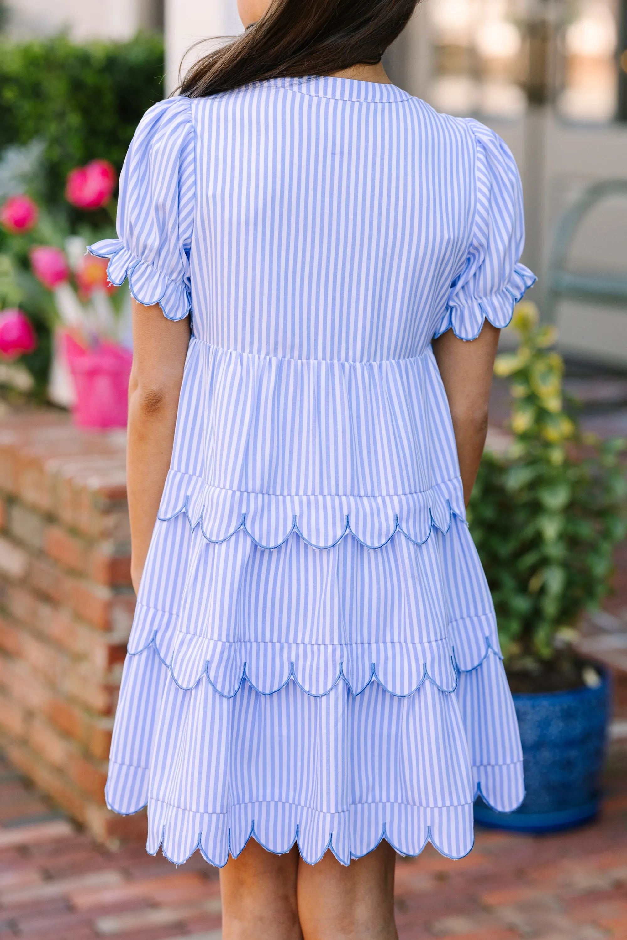 Girls: Perfectly Paired Light Blue Striped Dress