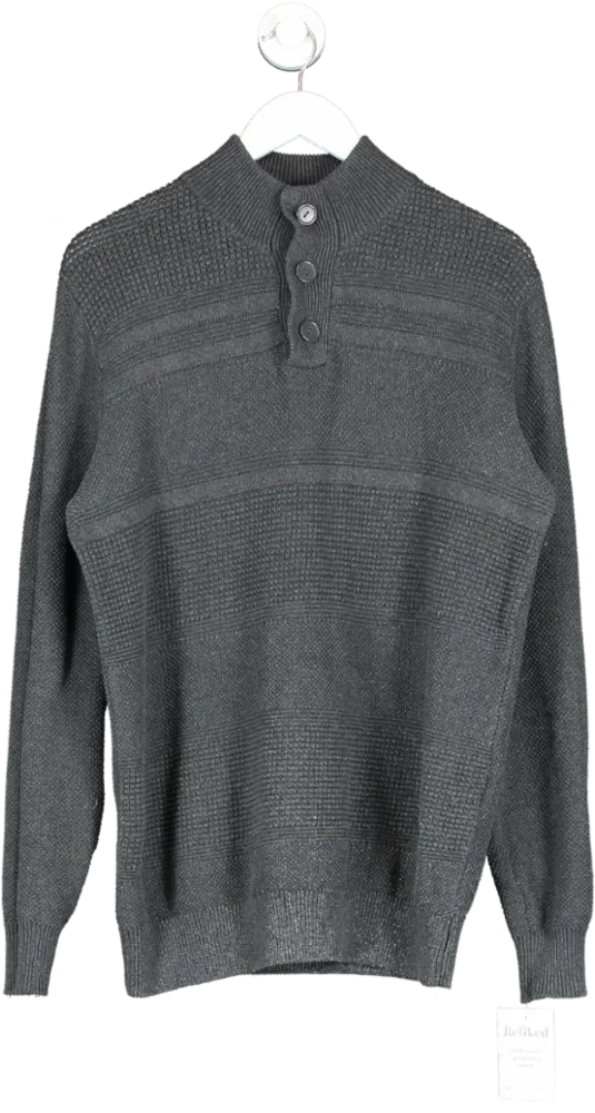 Harvey & Jones Grey Button Down Cotton Jumper UK L