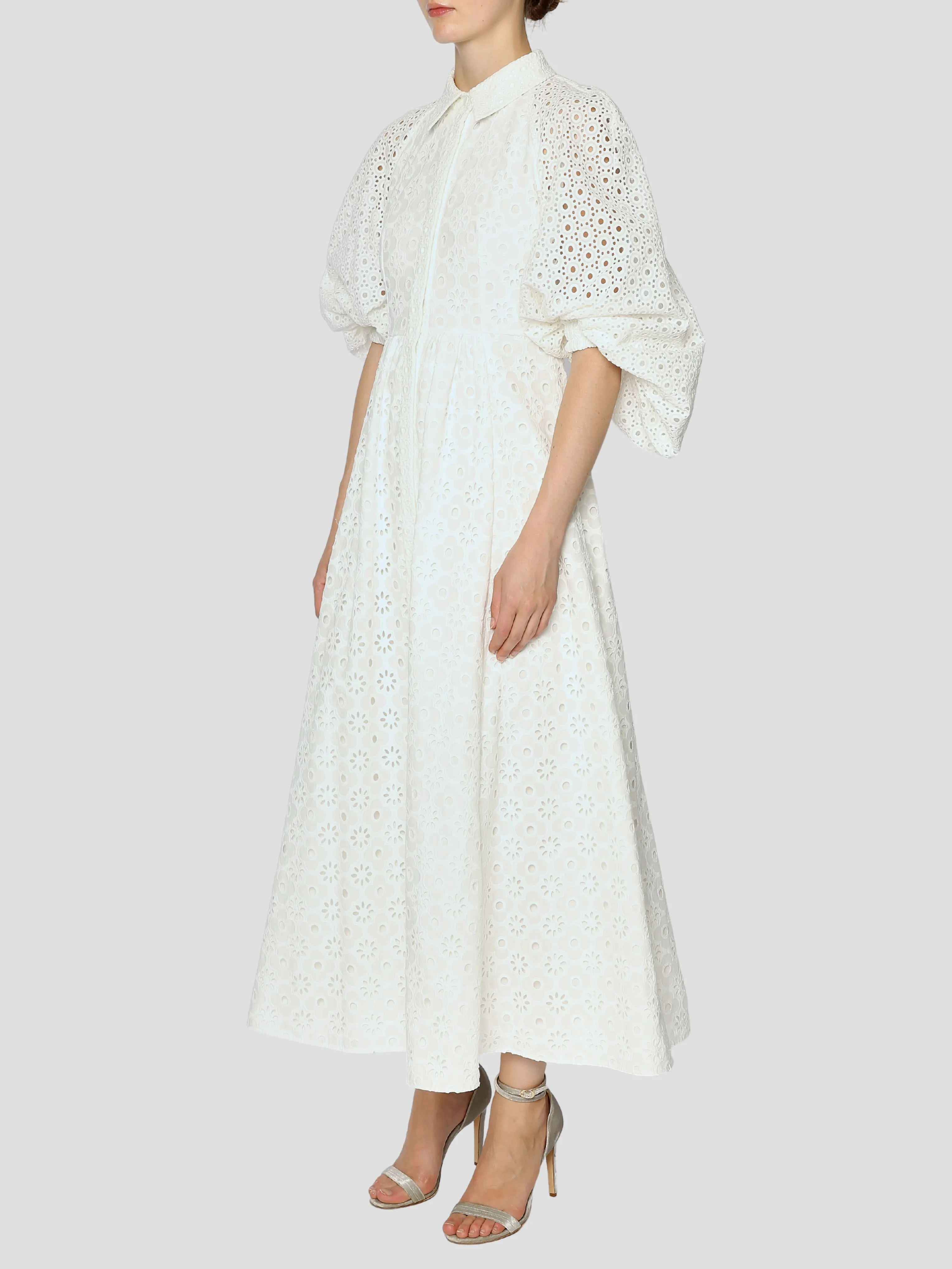 Hedren Broderie Anglaise Midi Dress in White