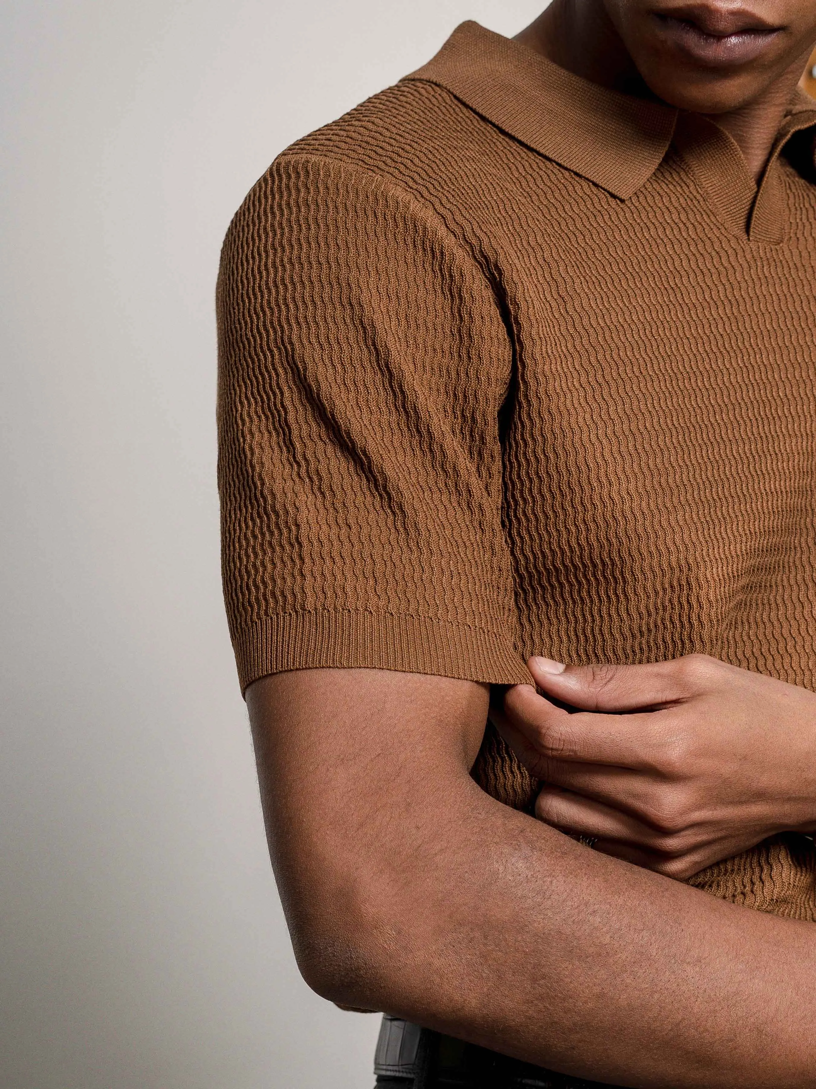 Henri Knit Polo Tee - Coffee Open Collar