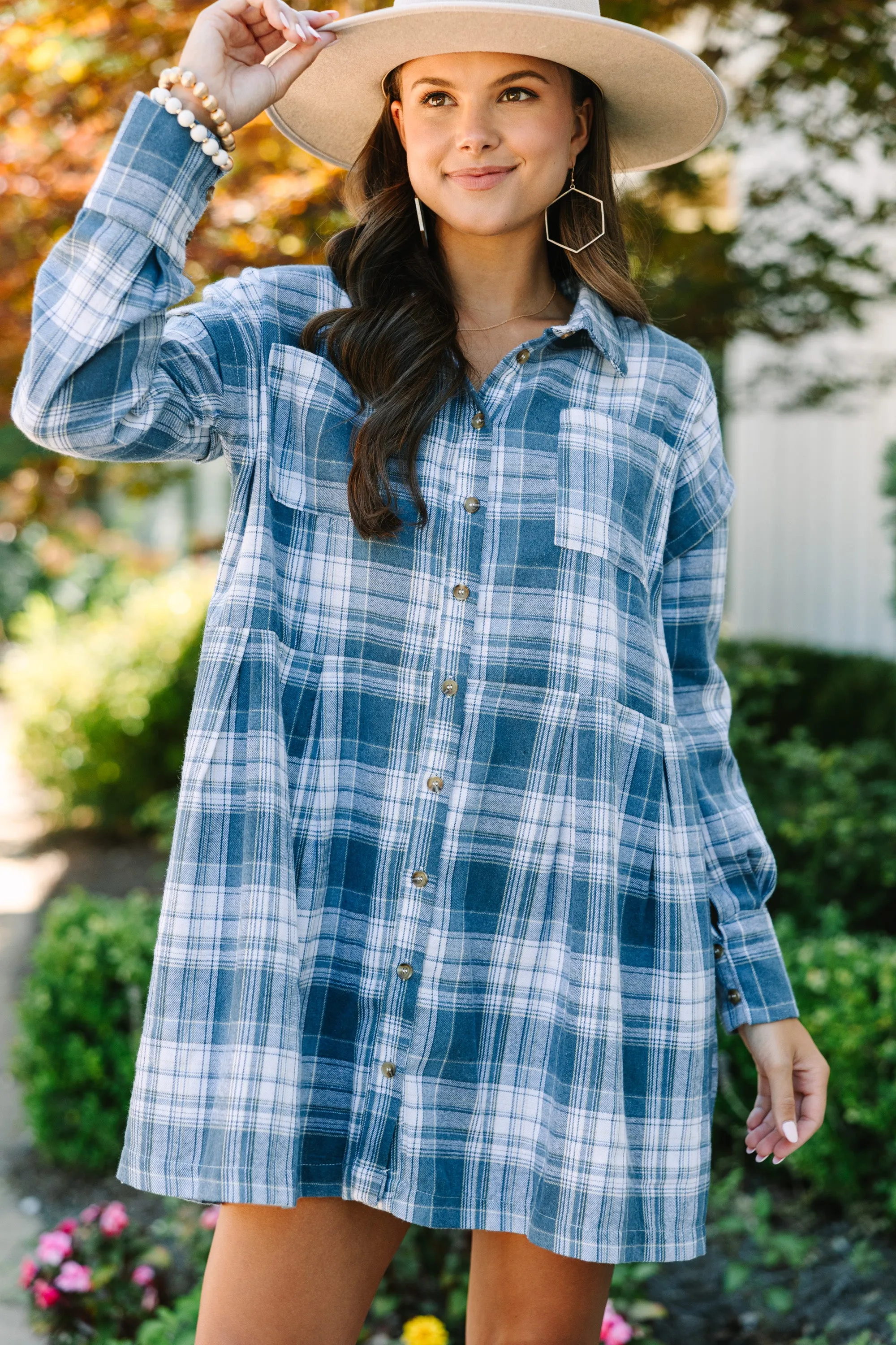 It's All Possible Blue Plaid Babydoll Dress