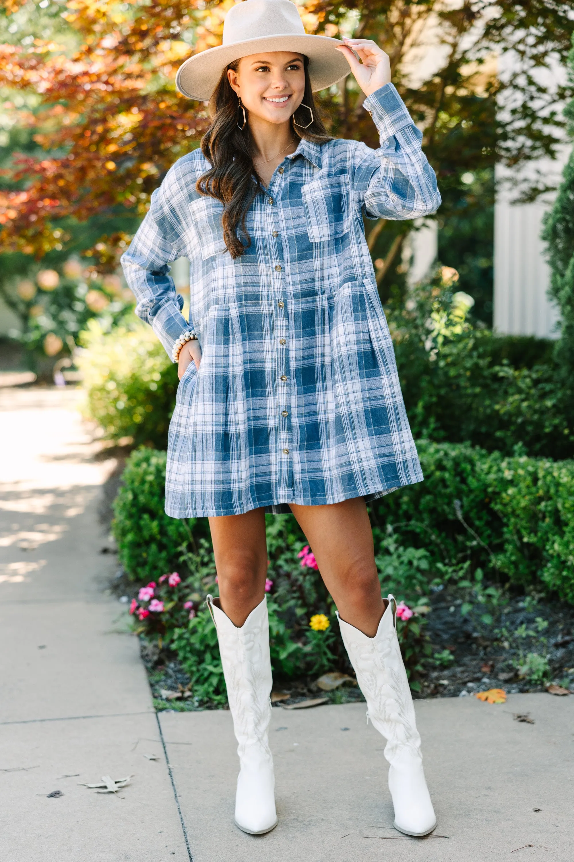 It's All Possible Blue Plaid Babydoll Dress