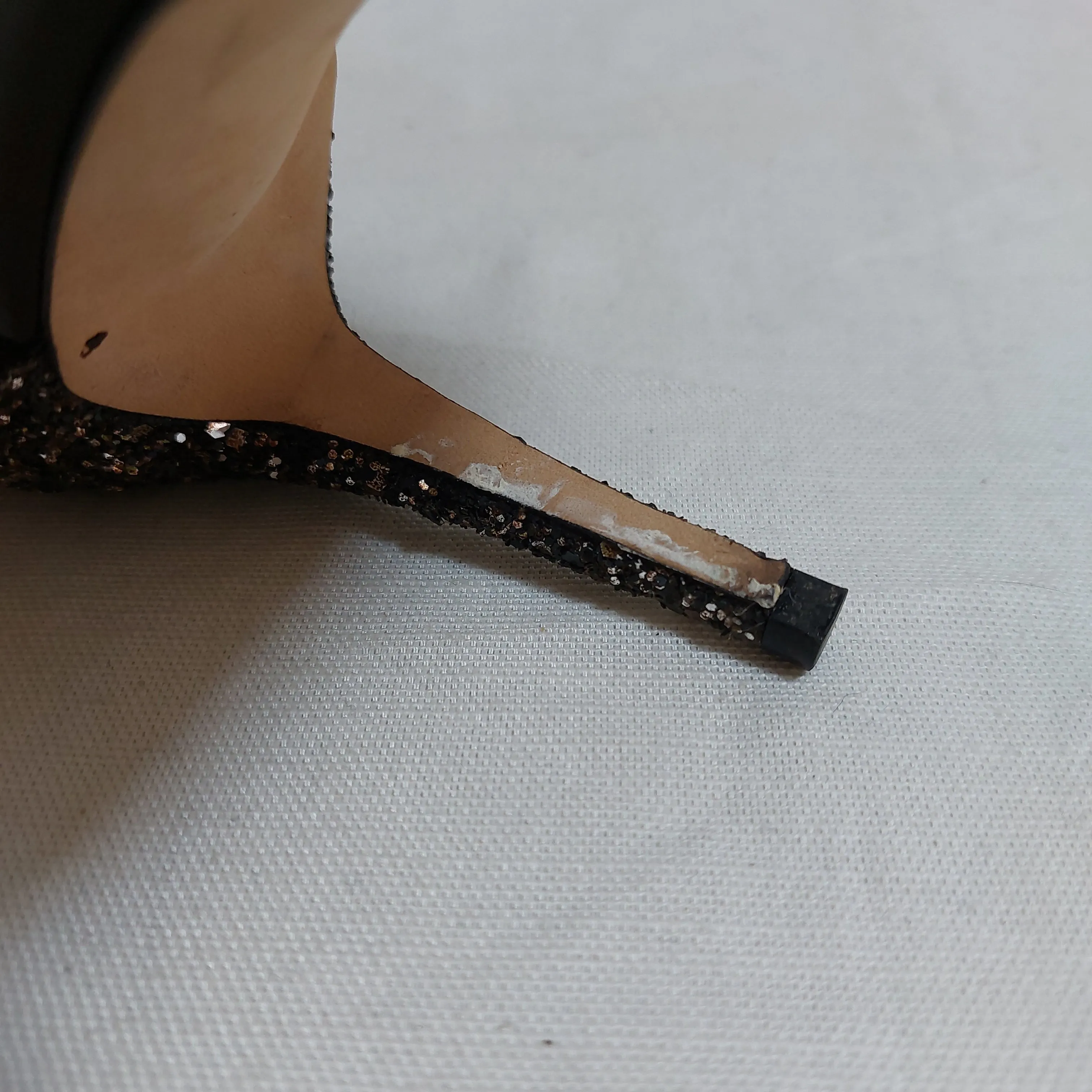 Jimmy Choo Black Glitter Strappy Heels | Pre Loved |