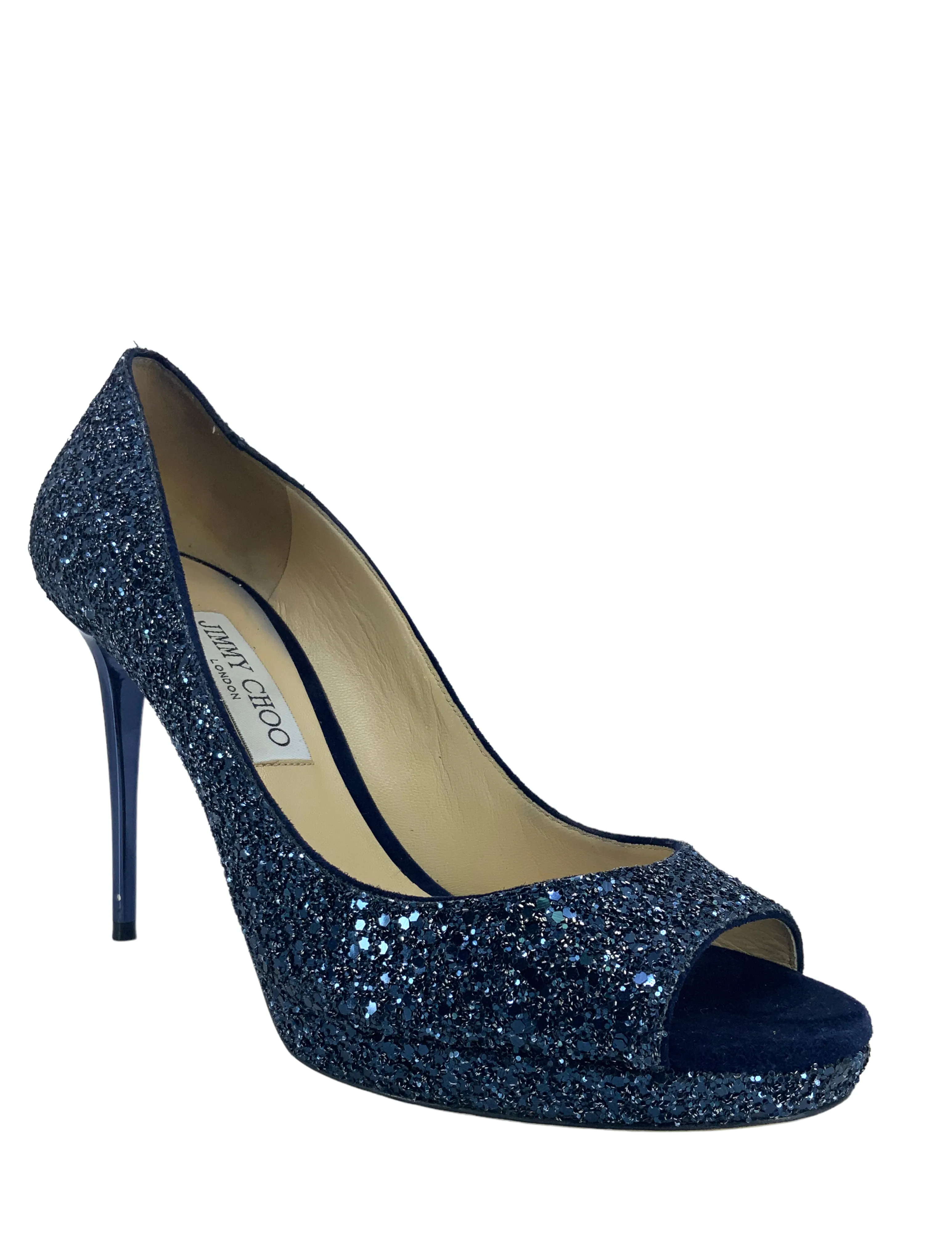 Jimmy Choo Glitter Fabric Platform Peep Toe Pumps Size 10