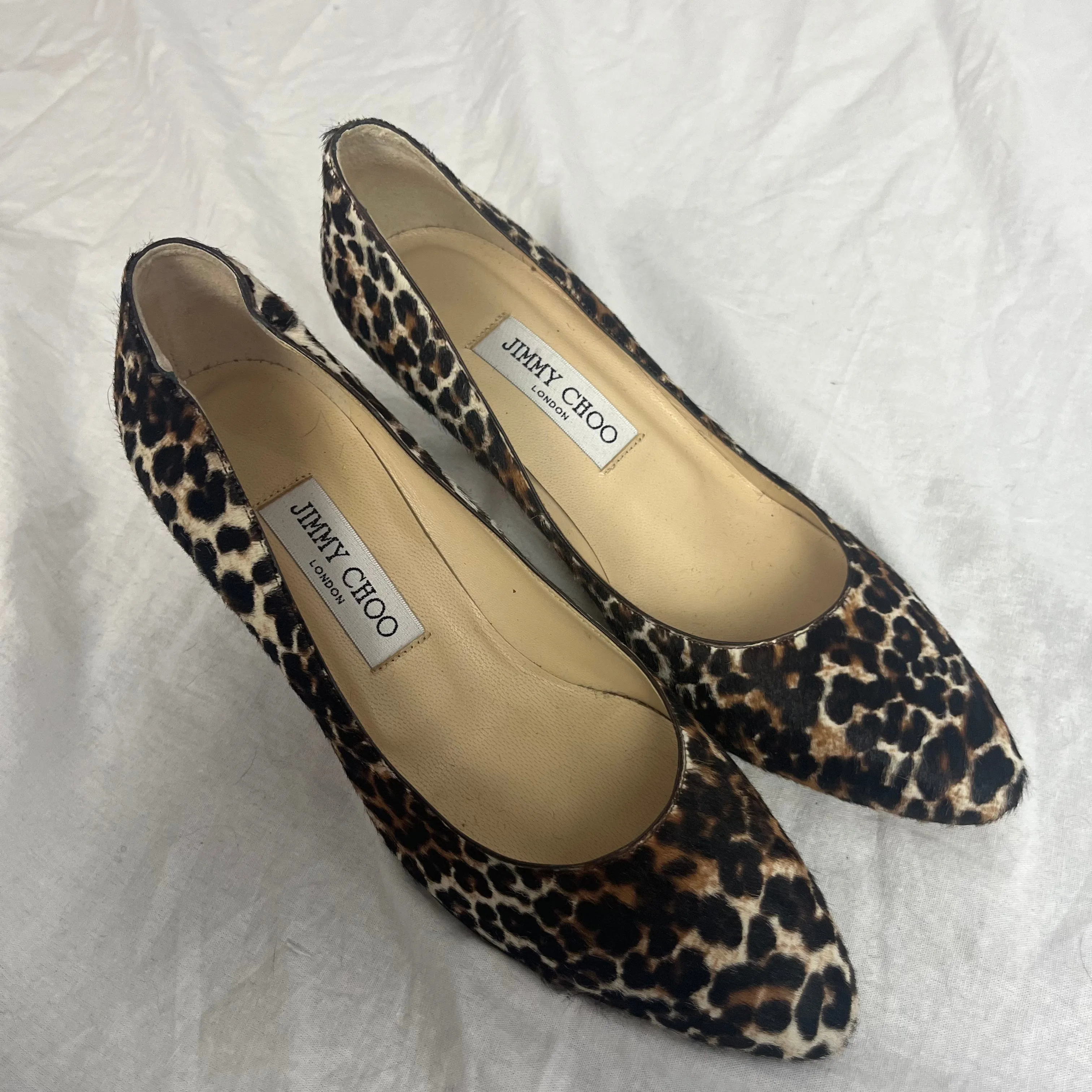 Jimmy Choo Leopardprint Calfhair Low Heel Pumps 37.5