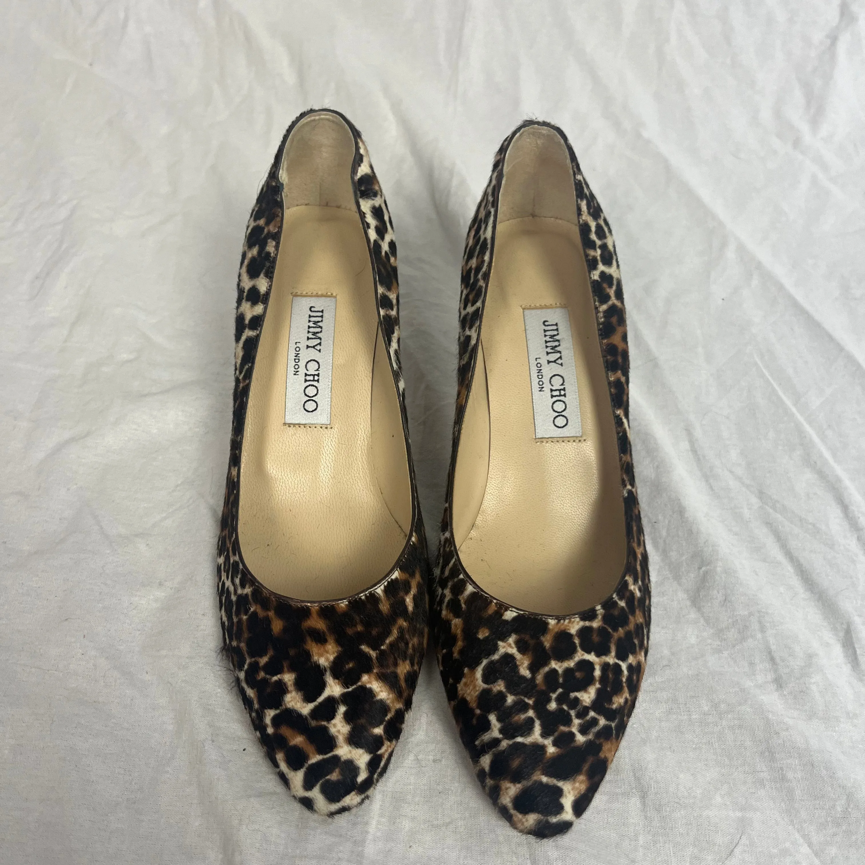 Jimmy Choo Leopardprint Calfhair Low Heel Pumps 37.5