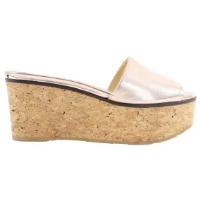 Jimmy Choo Rosegold Metallic Leather Cork Flatforms - 39