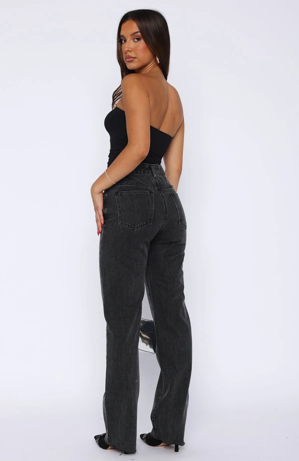 Jordyn High Waisted Straight Leg Jeans Washed Black