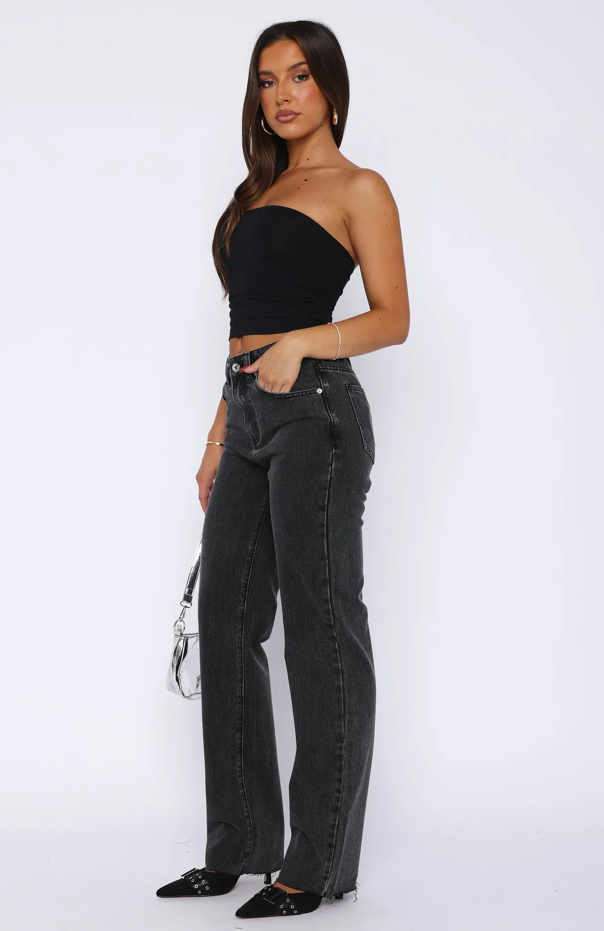 Jordyn High Waisted Straight Leg Jeans Washed Black