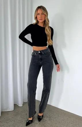 Jordyn High Waisted Straight Leg Jeans Washed Black