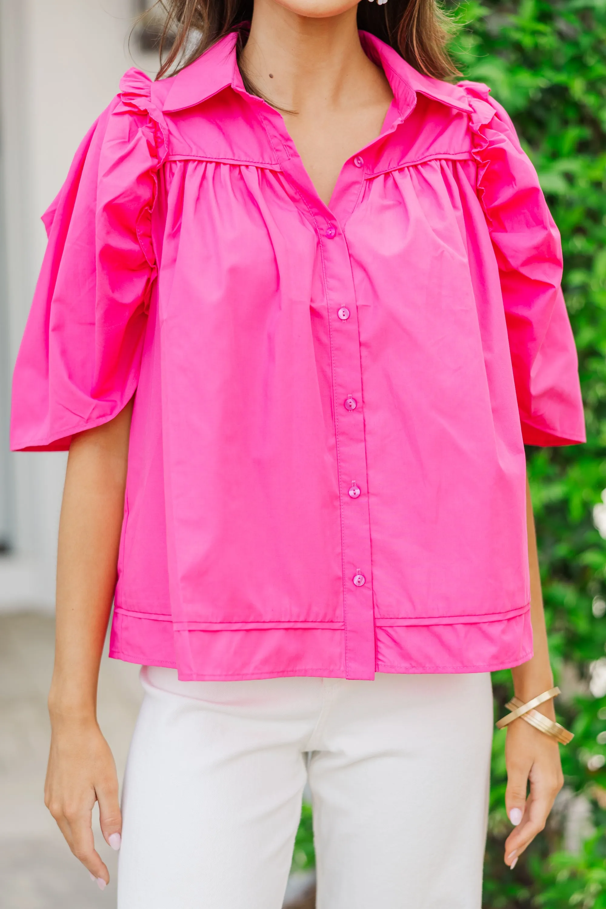 Know You Better Fuchsia Pink Puff Sleeve Blouse