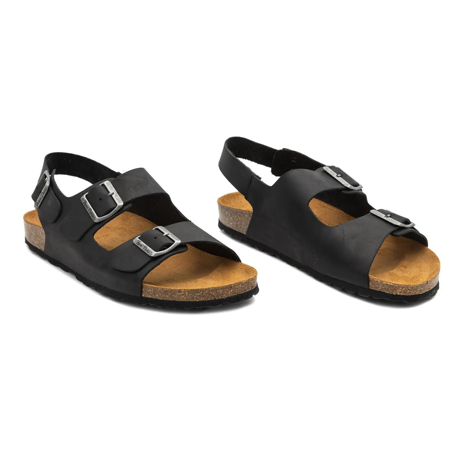 Mens Double Buckle Leather Sandals - Gil-PE: Stylish Comfort Footwear