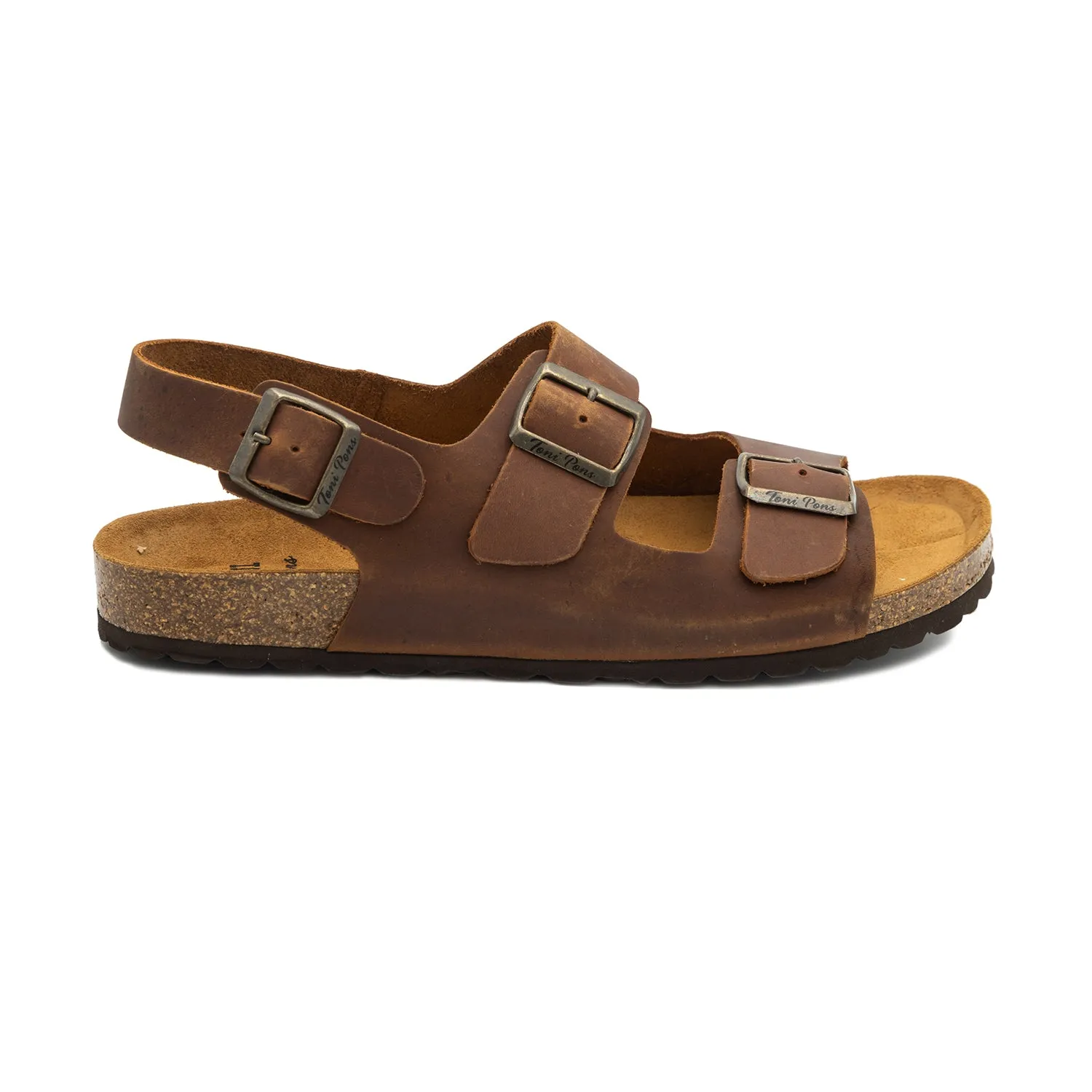 Mens Double Buckle Leather Sandals - Gil-PE: Stylish Comfort Footwear