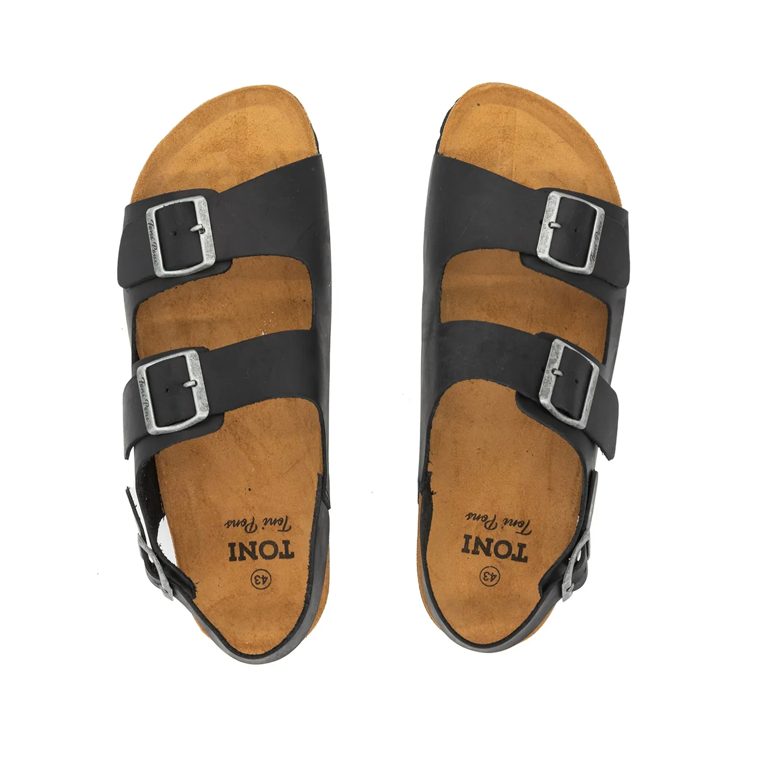 Mens Double Buckle Leather Sandals - Gil-PE: Stylish Comfort Footwear