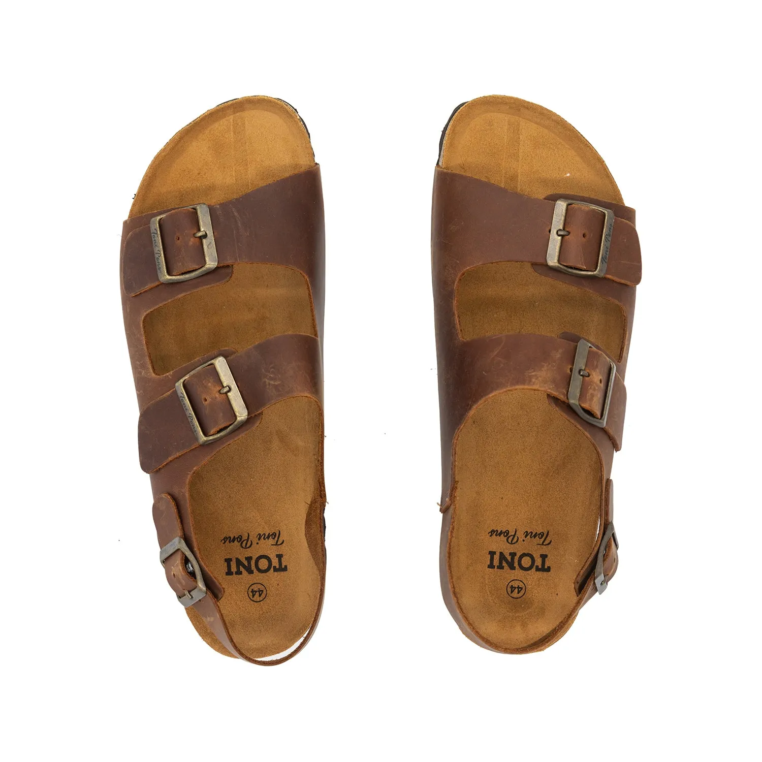 Mens Double Buckle Leather Sandals - Gil-PE: Stylish Comfort Footwear