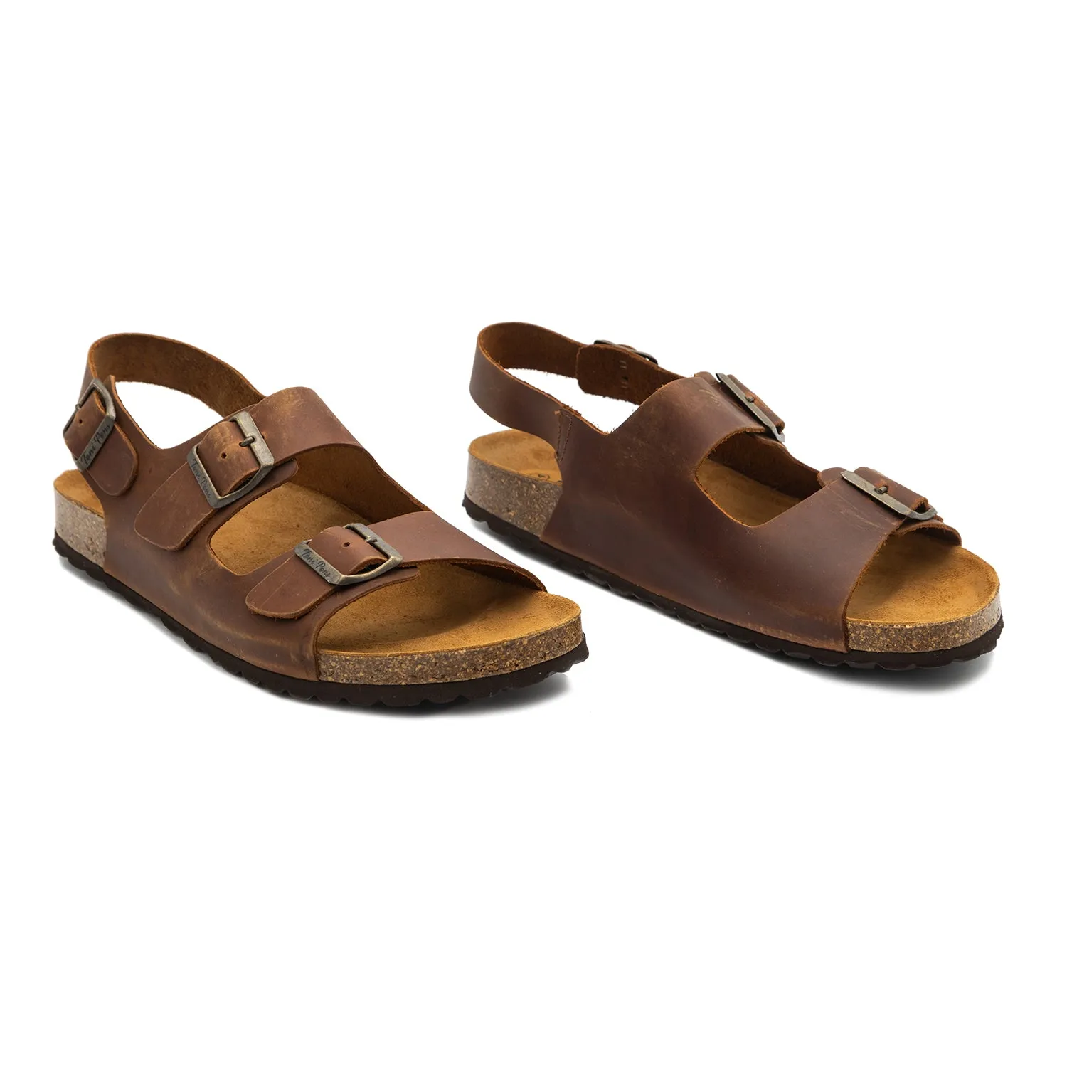 Mens Double Buckle Leather Sandals - Gil-PE: Stylish Comfort Footwear