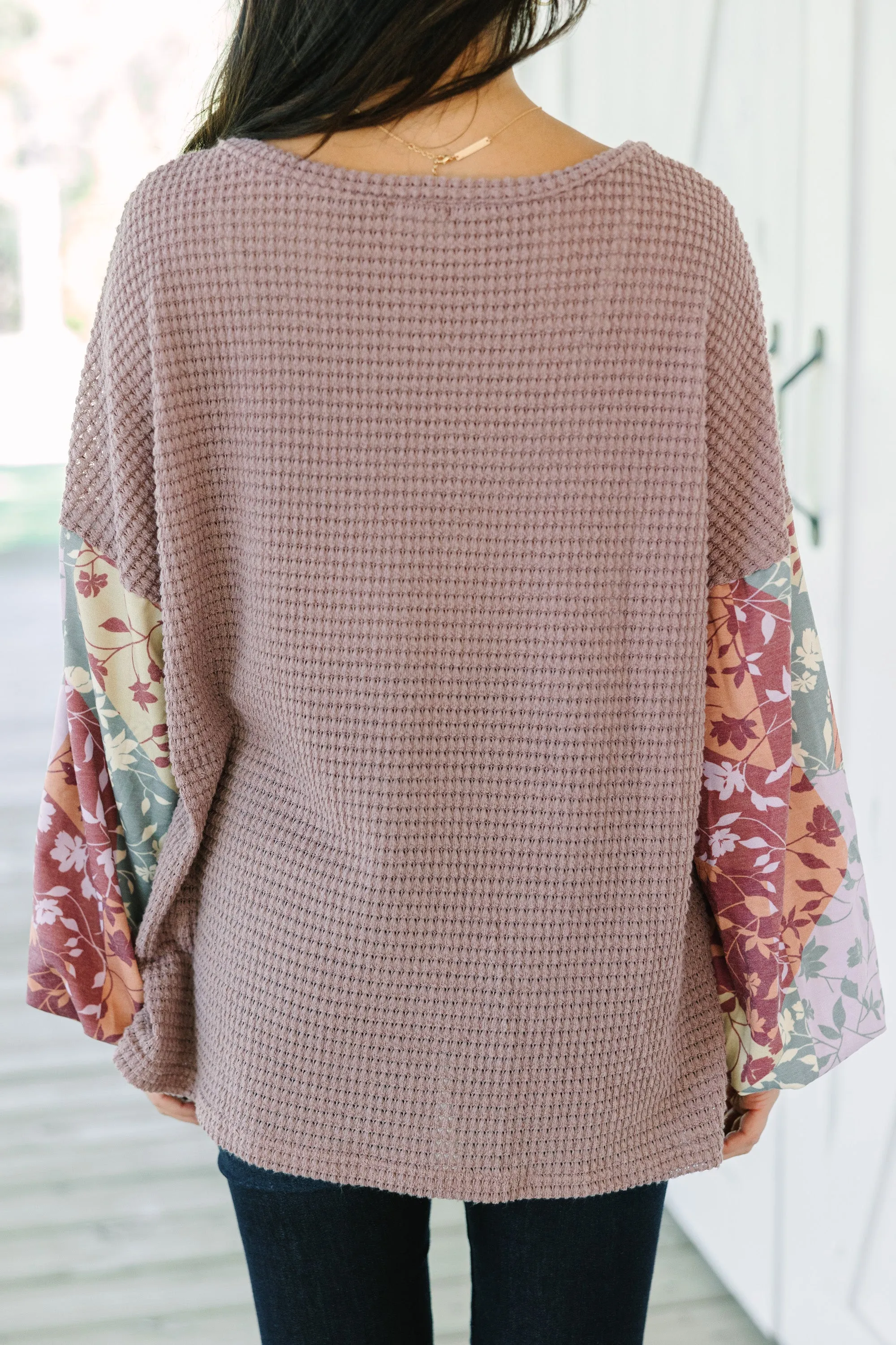 Let's Begin Mauve Pink Floral Sleeve Top