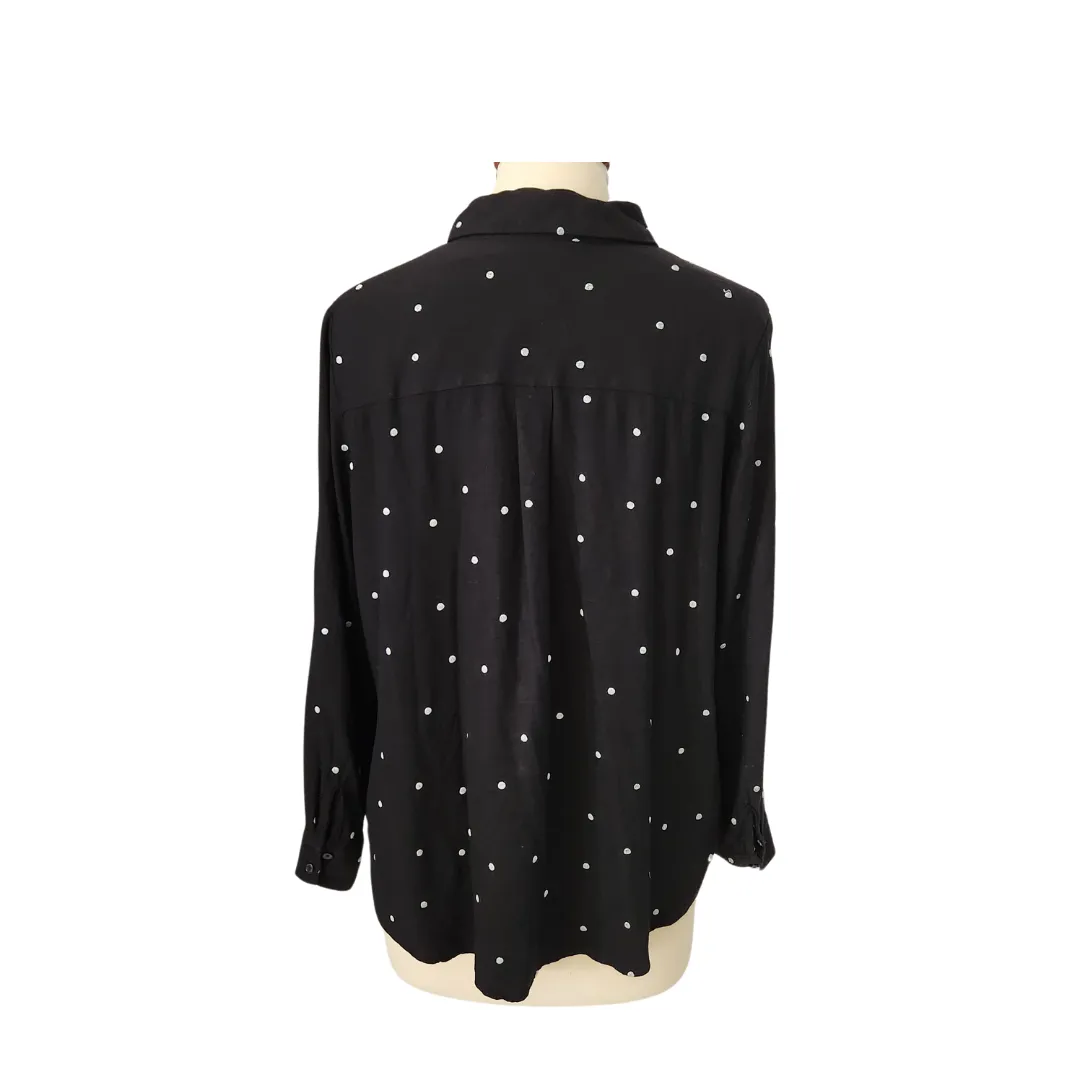 Mango Black with White Polka Dots Soft Collared Shirt | Gently Used |