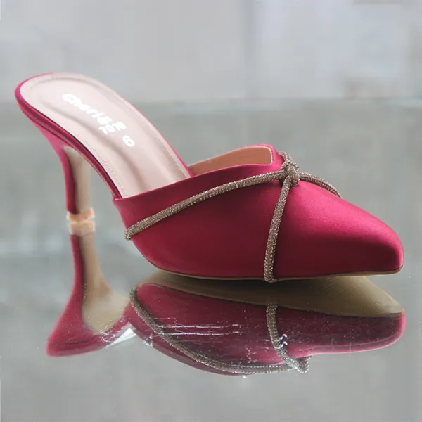 Maroon Fancy Heel Slippers for Women