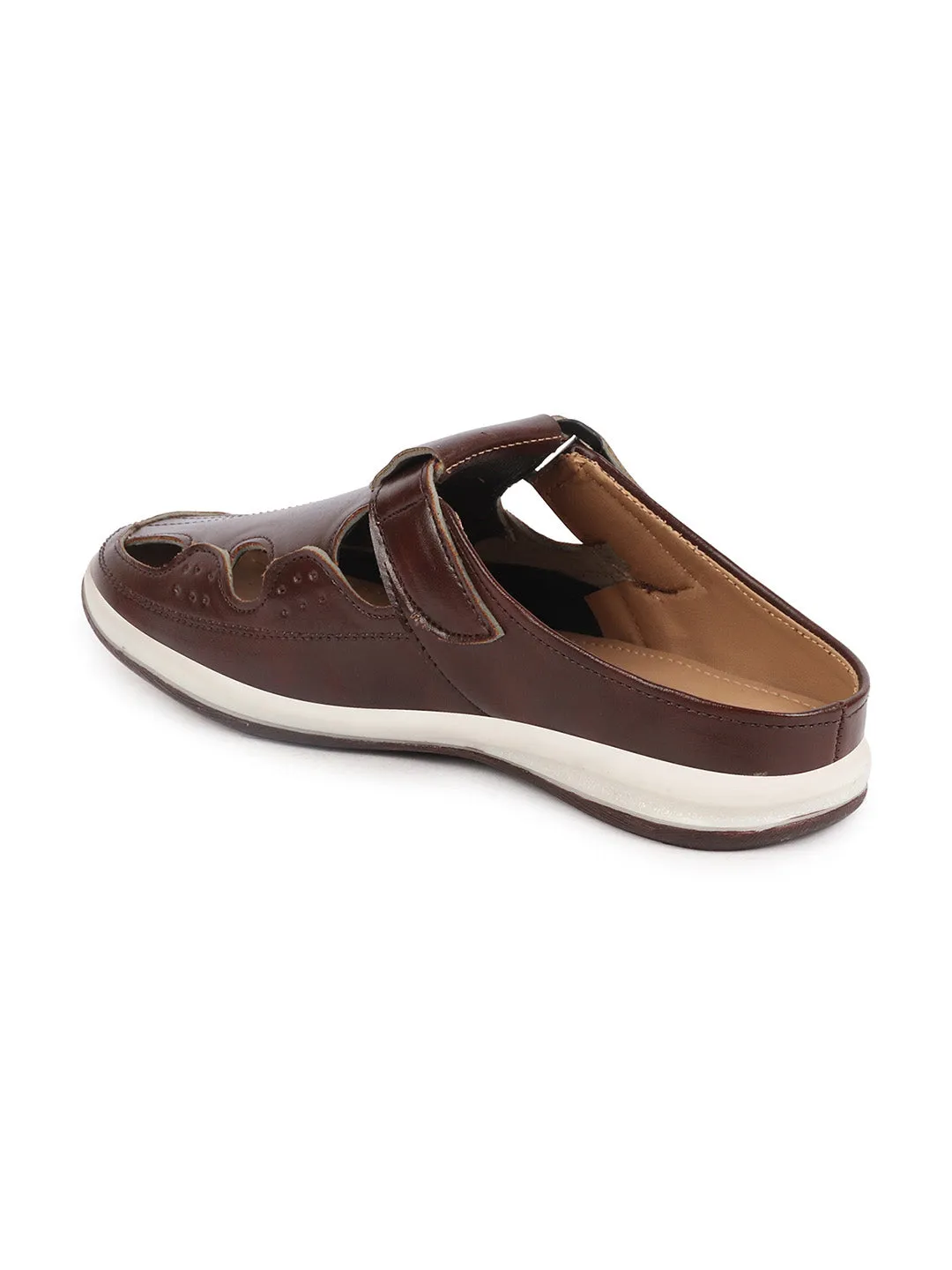 Men Brown Casual Back Open Perforated Day Long Comfort Slip On Sandals